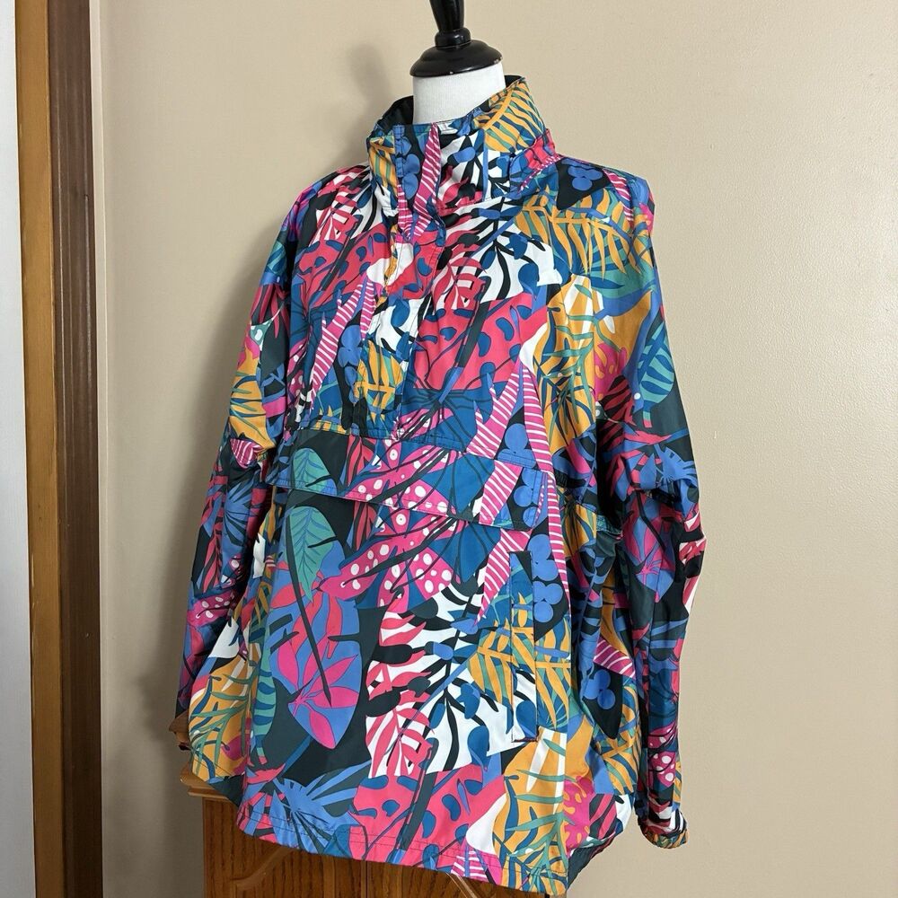 LJ by Lauren James Sz XL Colorful Floral Pullover Wind Rain Hooded Jacket - Picture 10 of 12